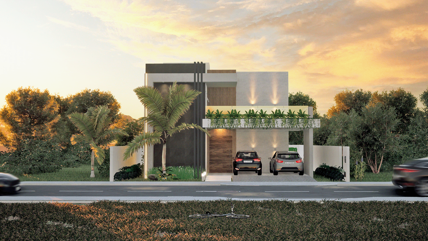 3D casa Contemporaneo fachada maquete Modelagem 3D palmeira projeto realista Render