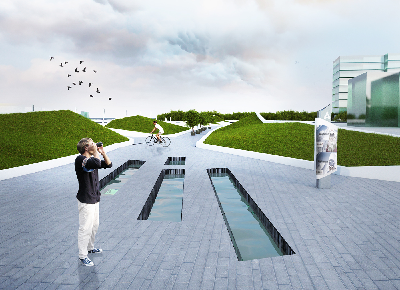 river riverbank city planning modern orgainc bench llumarchitects Landscape embankment design llum architects
