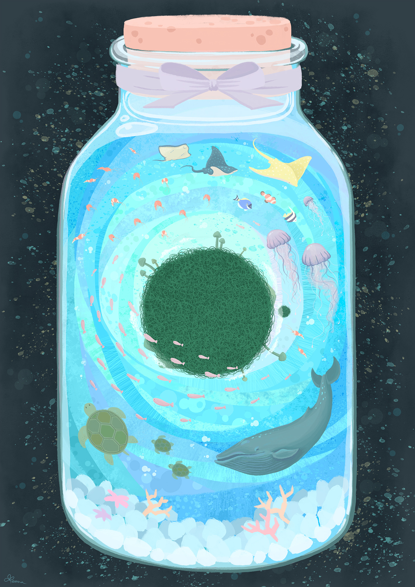 Marimo Plant planet dream universe sea Ocean fish undersea bottle