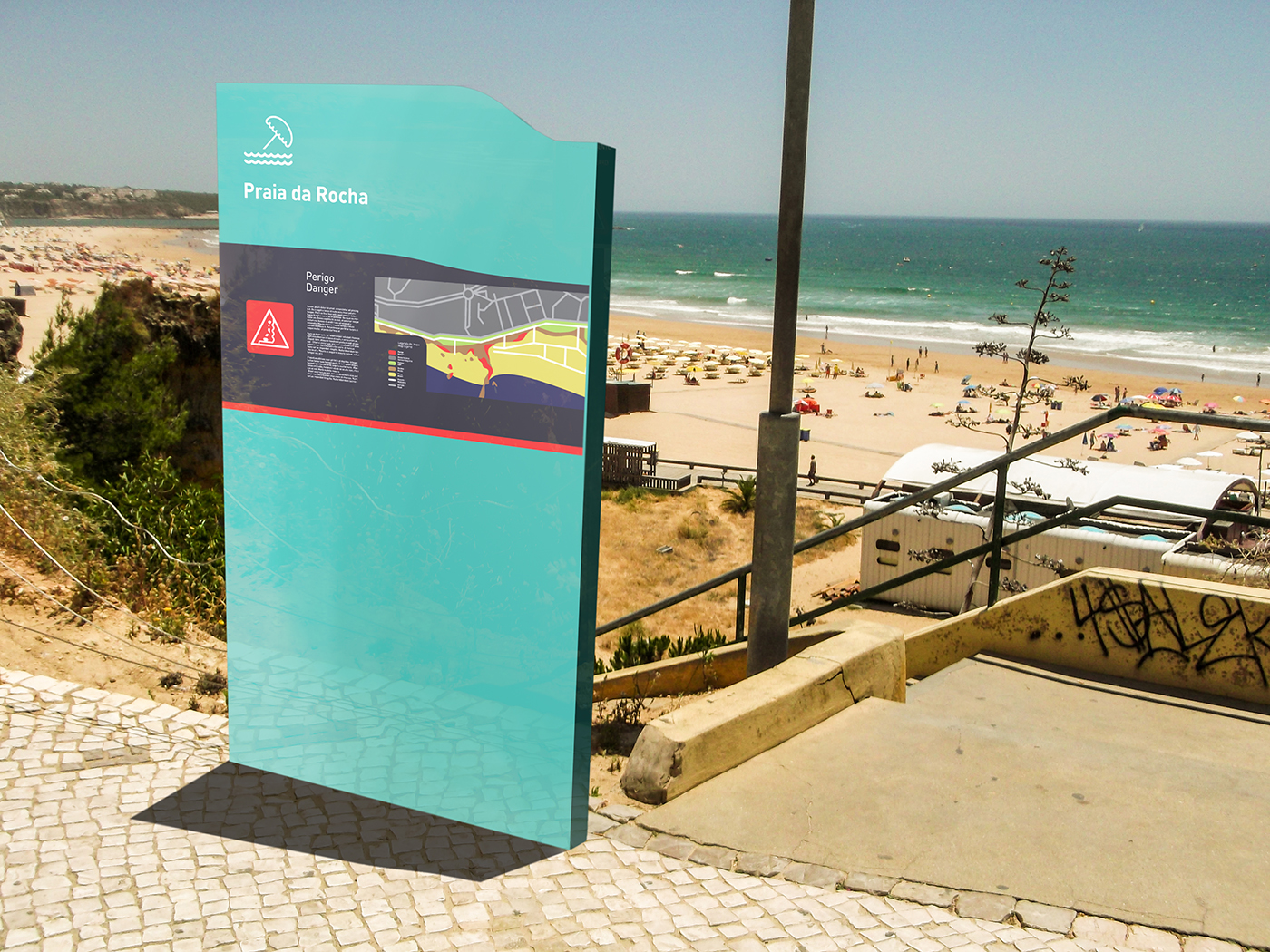 Sistema de Sinalética wayfinding system praia beach mapa map Pontos de Interesse Points of Interess