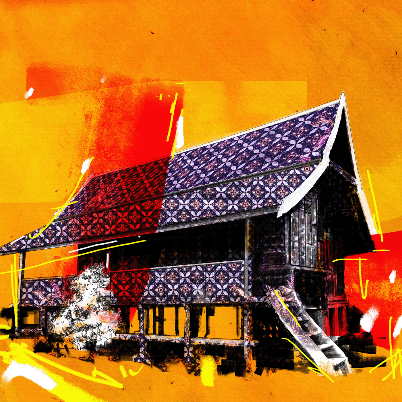 Drawing  house malay malaysia traditional