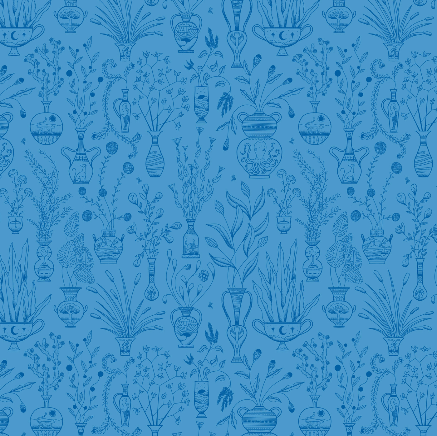 animals arrangement cobalt flower greek pattern Pottery protea