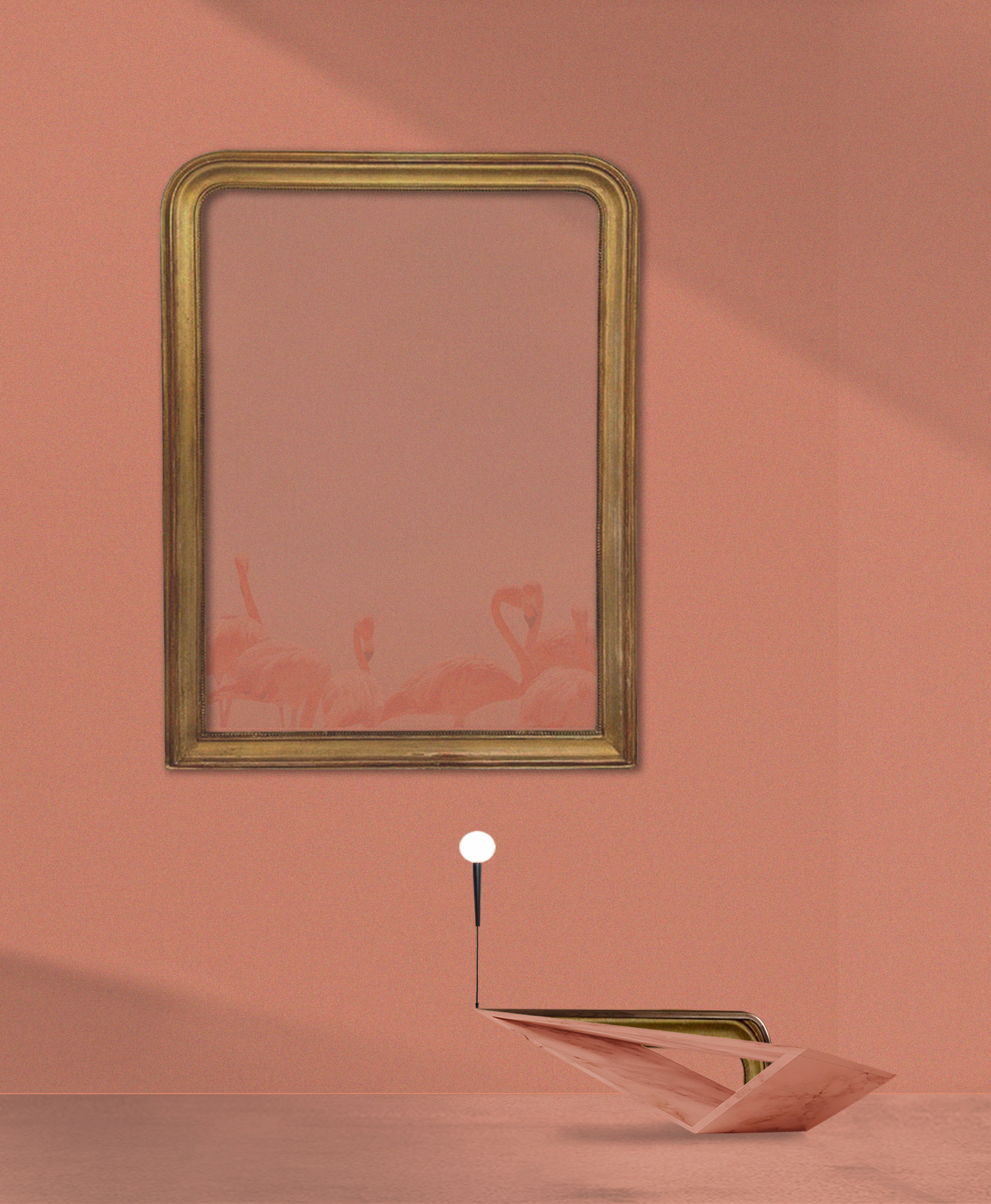 conceptual contemporay flamingo furniture design  interior design  minimalist monochrome pink and blue photoshop surreal