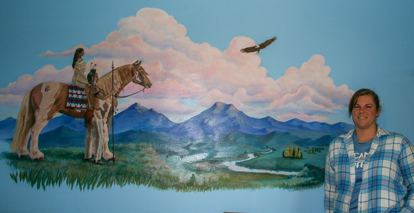 Mural native american equine mountains acrylic heritage peaceful valley