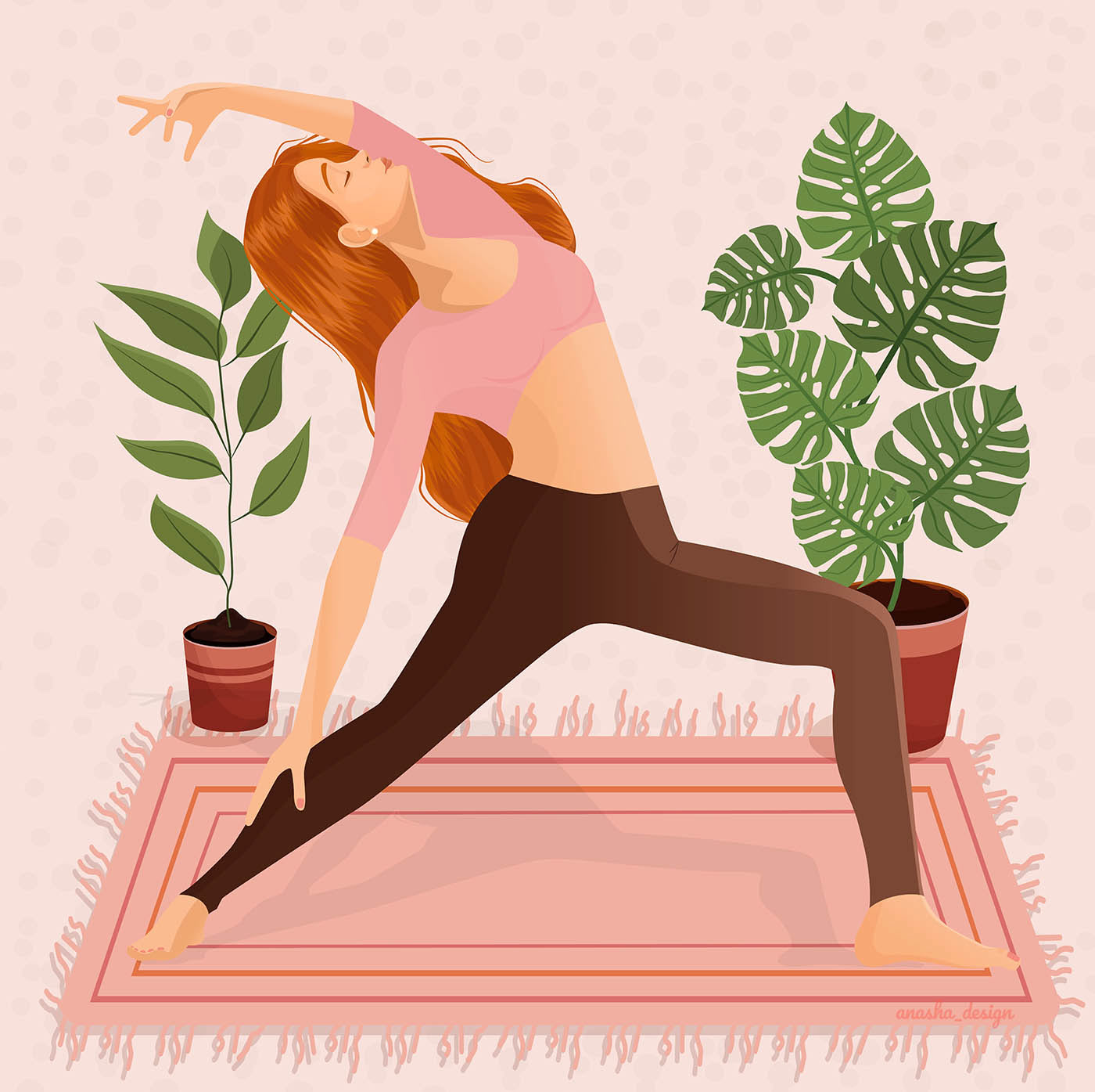 Character girl Health healthy life style ILLUSTRATION  meditation Monstera sport vector Yoga
