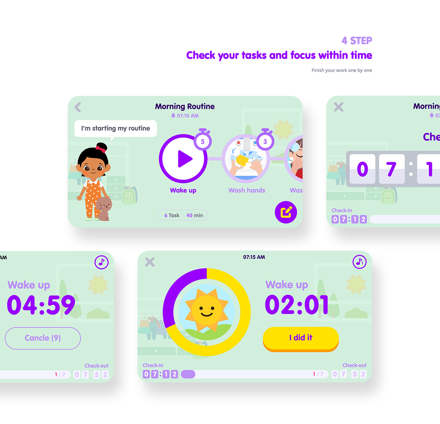 kids UI ux product desing GUI app mobile interaction timer schedule