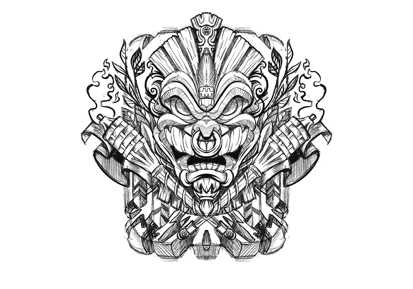 adobe illustrator Digital Art  digital illustration Drawing  sketch Tiki tiki mask Totem vector арт