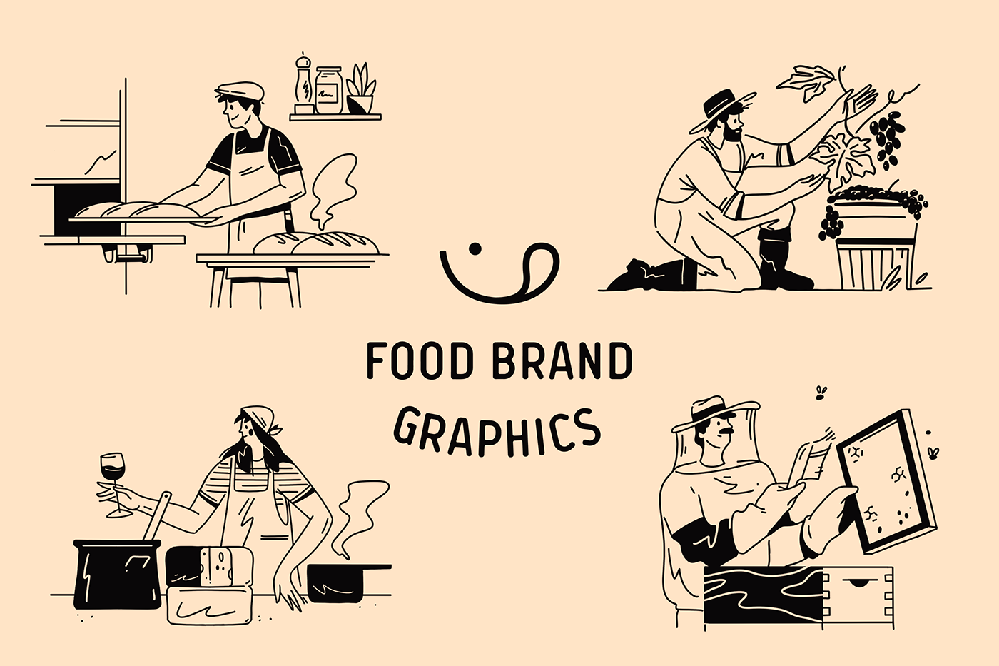 Advertising  brand Brand Graphics Food  illustration art marketing   Outline Illustration food brand line art Shopping