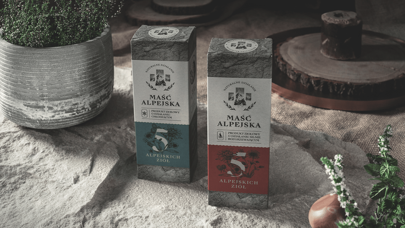 alpine Ointment natural package mountain package old package alpine logo mountain logo website product Mateusz Pałka Gliwice