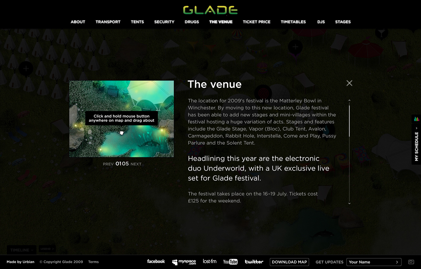 Website Urbian map timeline Glade festival interactive