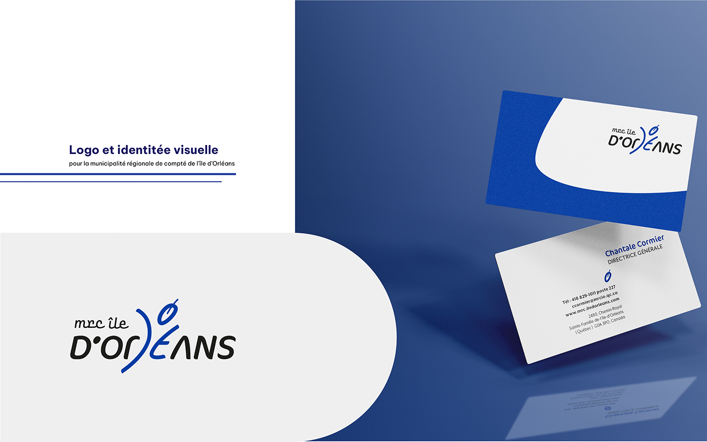 identité visuelle Identité corporative logo papeterie Carte d'affaire entête de lettre brand identity InDesign bleu ile d'orleans