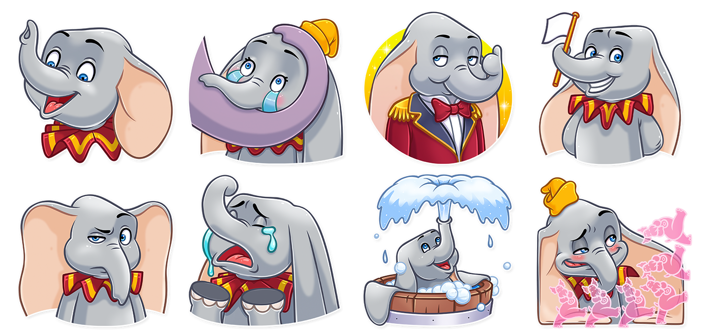 Dumbo elephant cartoon stickers Telegram emotions