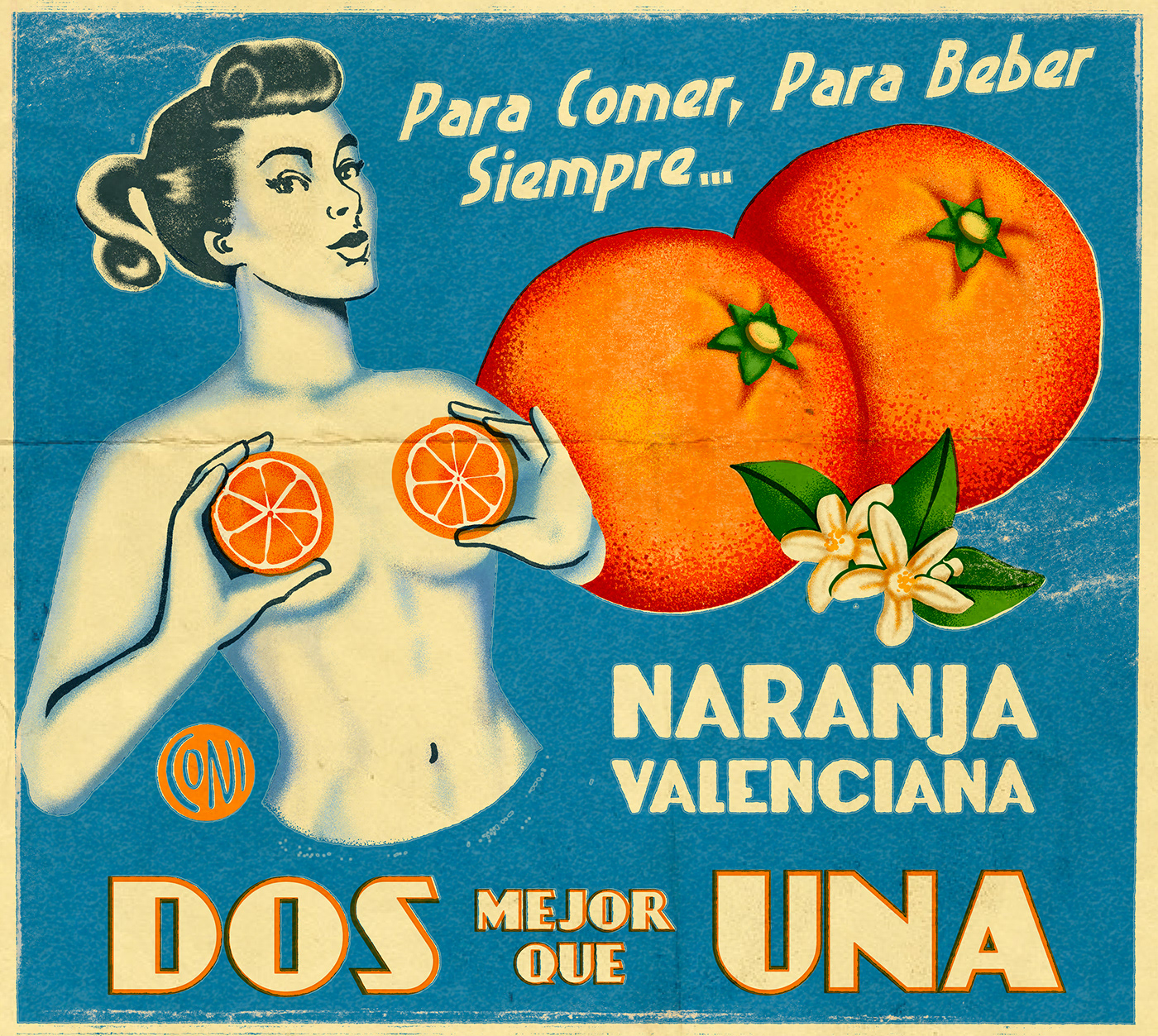 vintage valencia ILLUSTRATION  oranges Advertising  humor Digital Art  Orange Juice Packaging Fruit Wrap
