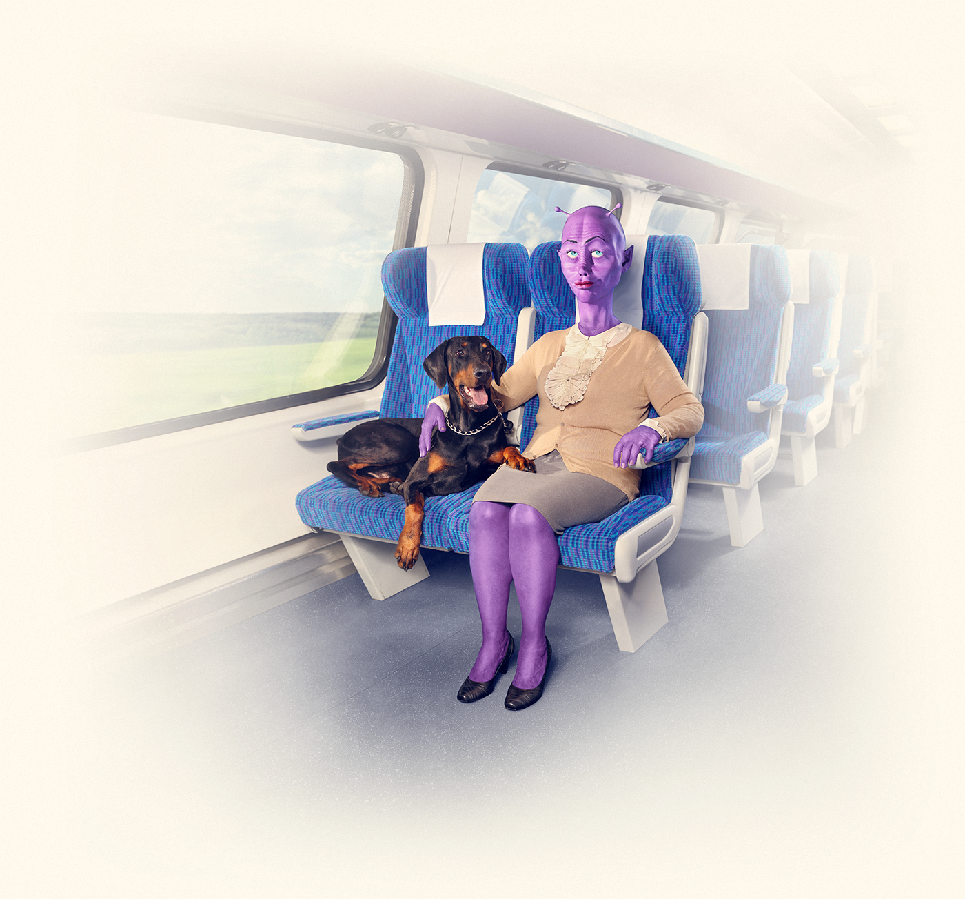 aliens trains transportation campaign Behavior people seat martians rails public colors