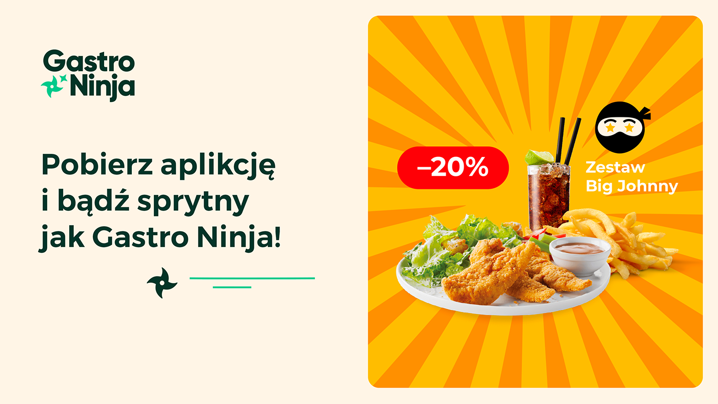 Hero logo brand identity Food  app UI/UX ordering delivery gastro ninja