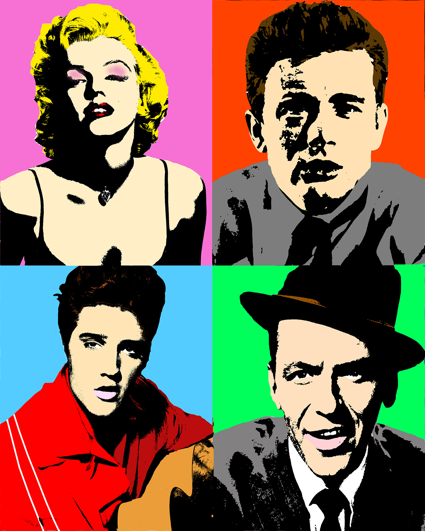 art marilyn monroe Martin frank elvis poster color 50s graphic Illustrator Singer Famous Celebrity tribute dean pop presley Sinatra