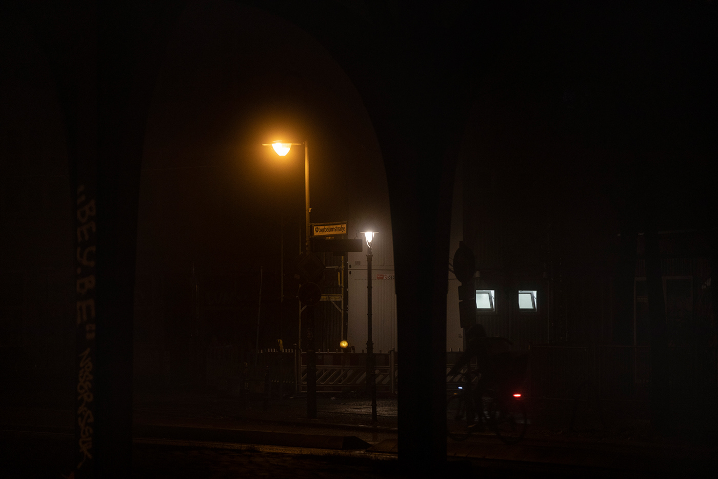 berlin city germany lights midnight night fog nebel November Friedrichshain
