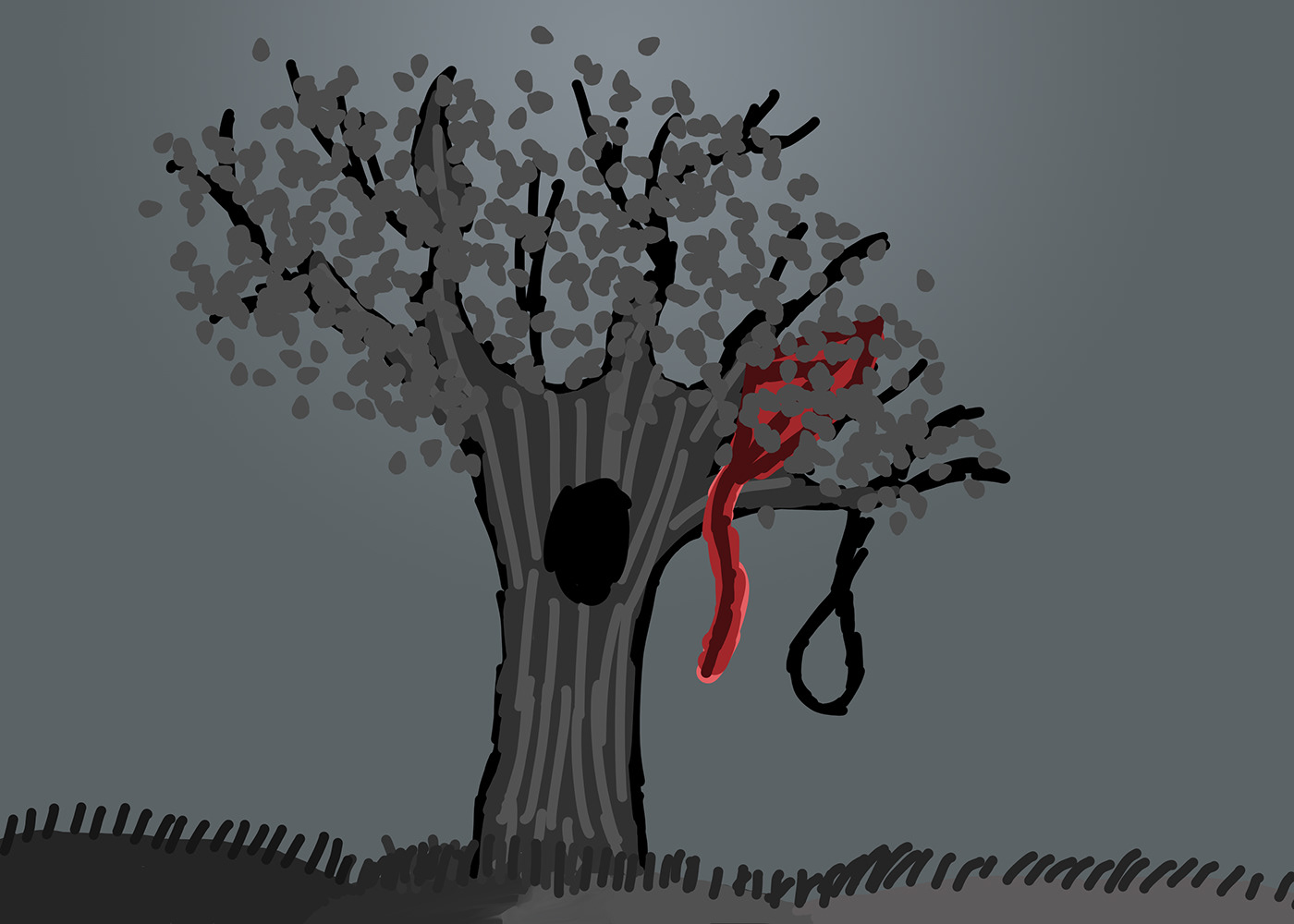 photoshop Digital Art  Drawing  red Kite dark Tree  gloomy