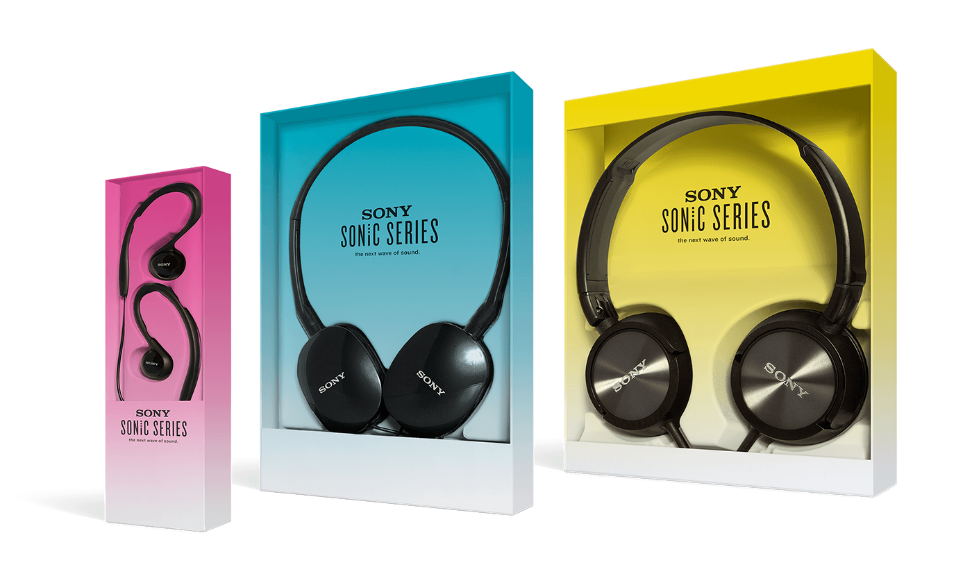 Adobe Portfolio headphones Sony gradient reveal sleeve transparent Technology color sound listen