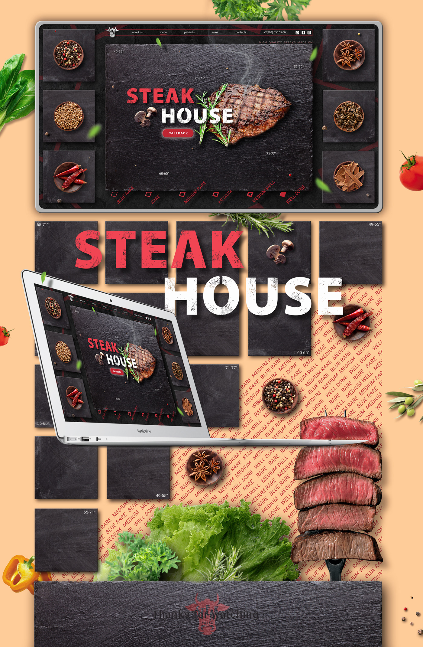 Project concept design UI ux Website graphic steak Food  Work 