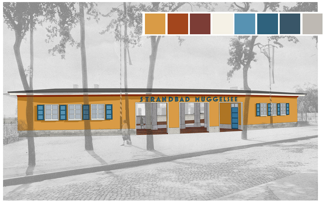 print Keim Farben Farbecht architektur Visualisierung restauration Gutachten historisch Rekonstruktion Strandbad Müggelsee