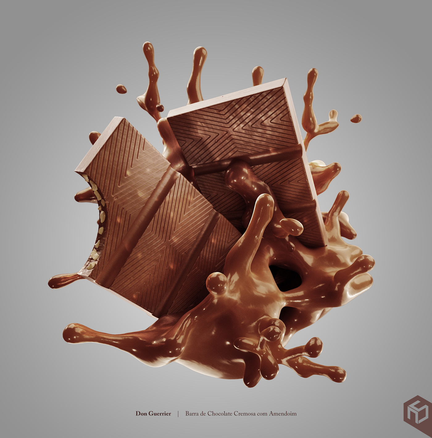 Adobe Portfolio chocolate 3D product visualization blender 3d cycles photoshop retouch splash Food  Candy sweet don guerrier 3d ilustration Digital Sculpting