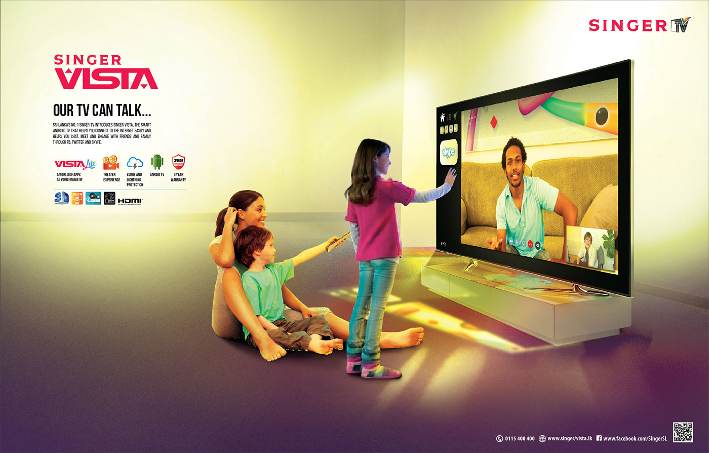Singer tv smart tv Sri lanka Press ads Skype Gaming Vista App app Vista Life App 3D internet tv launch