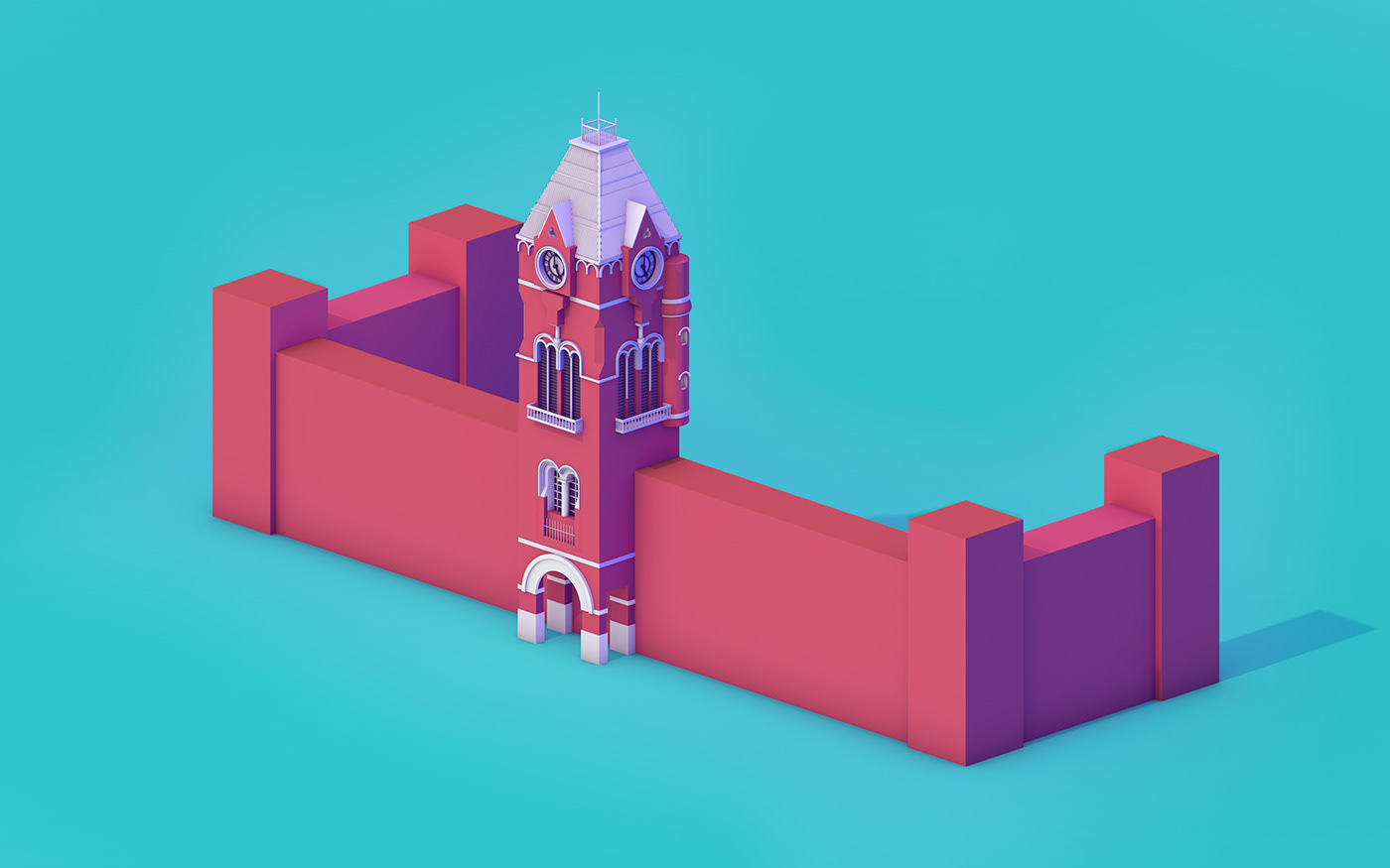 3D cinema4d c4d Isometric building India architecture icons vray octane