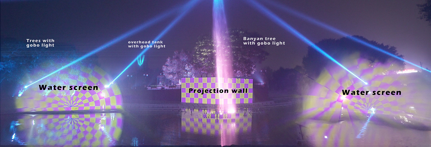 3D projection mapping animation  art graphic design  ILLUSTRATION  light motion graphics  projection mapping Show Water fountain