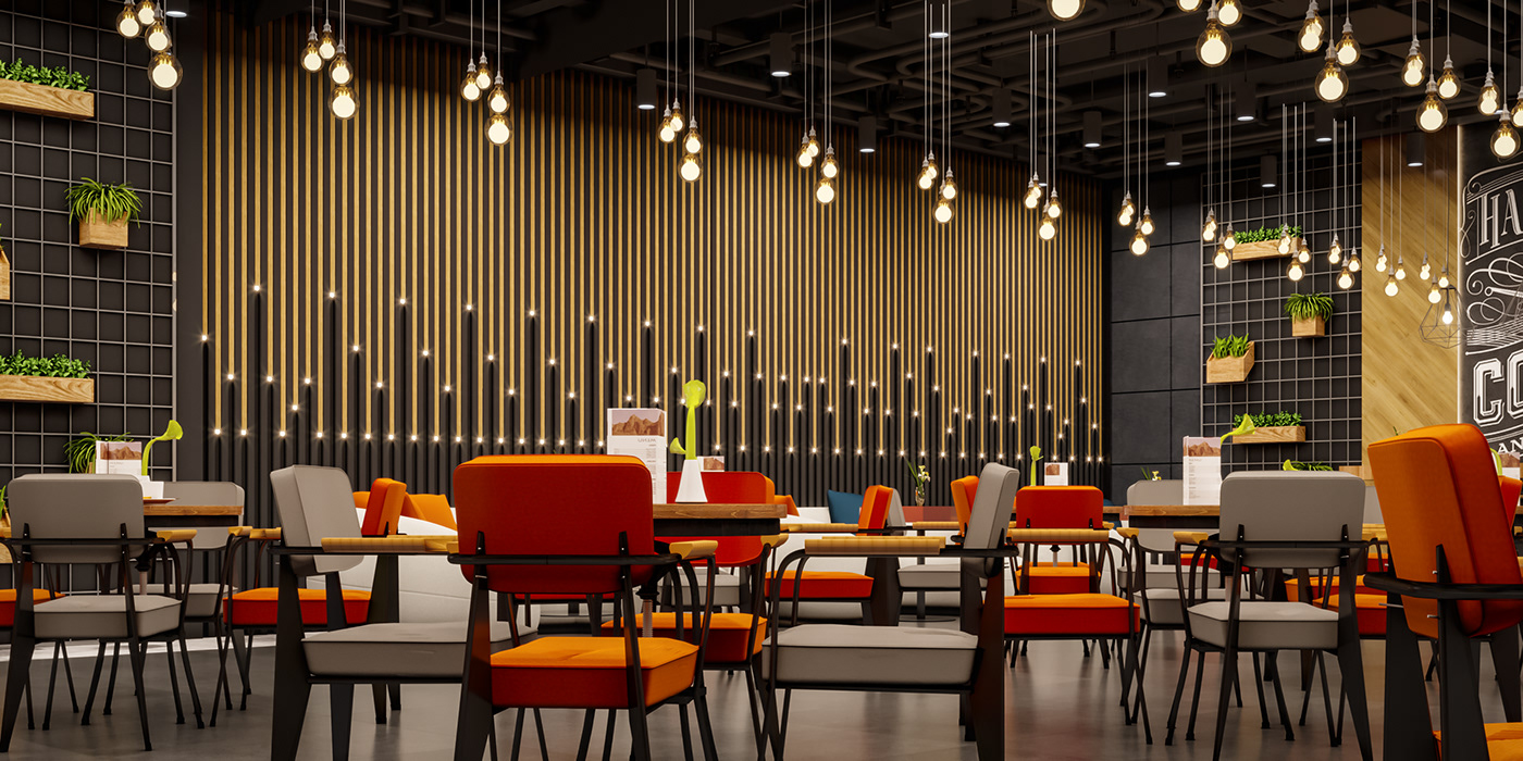 3ds max architecture cafe industrial design  Interior interior design  modern restaurant visualization