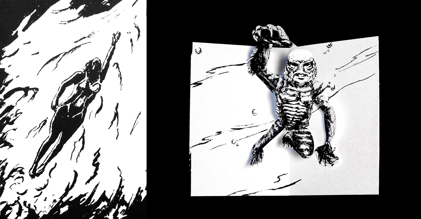 pop-up card monster gill-man frankenstein creature black lagoon Lon Chaney London After Midnight bride of frankenstein
