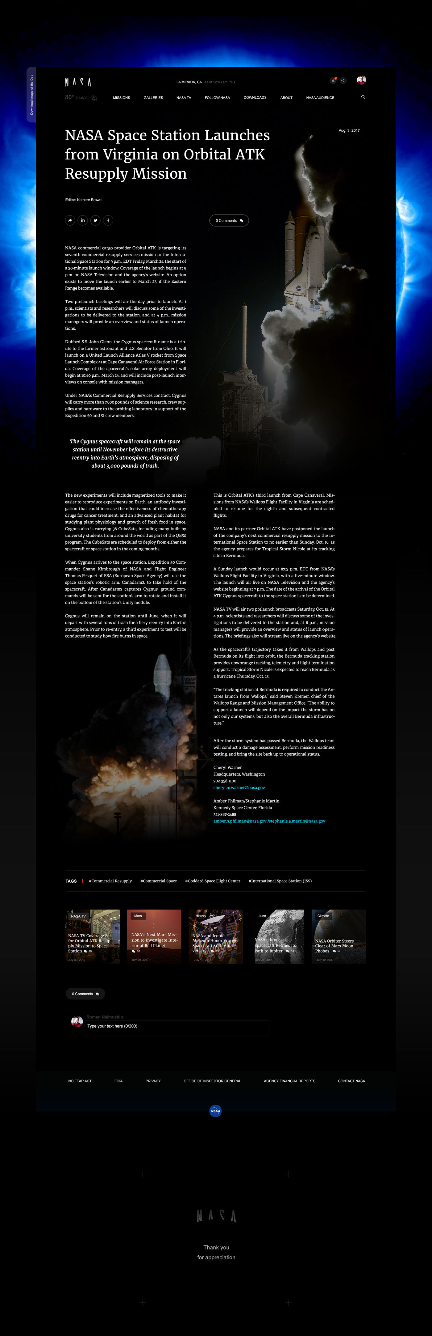 nasa international space station mars solar system UI ux web-design Web-site redesign Space 