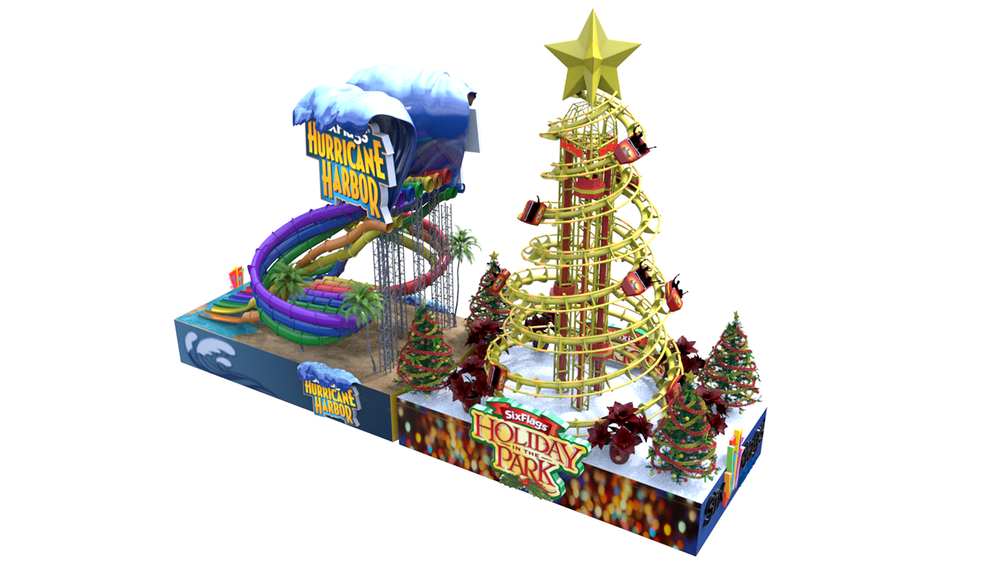 Six Flags float industrial design  3d render visualization Maya mental ray Chrstmas Parade Bolo Fest Liverpool