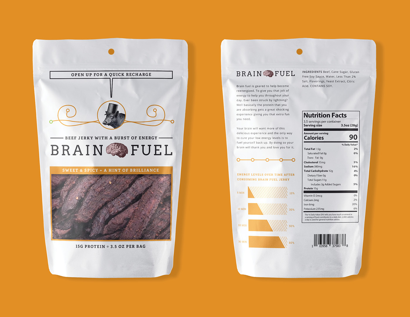 brain fuel jerky college students beef pouch vintage Packaging
