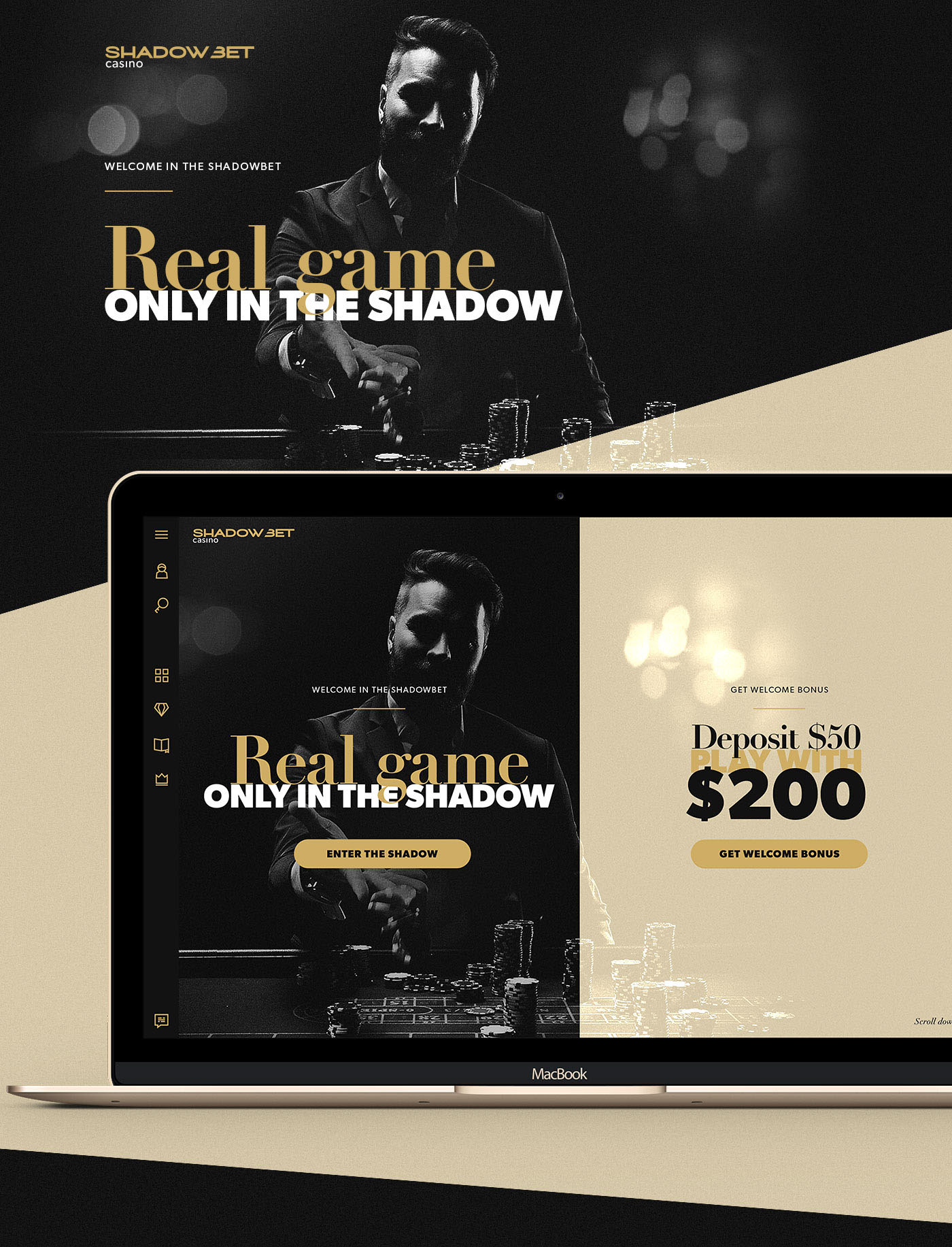 Web shadow casino landingpage Webdesign vintage flat gold