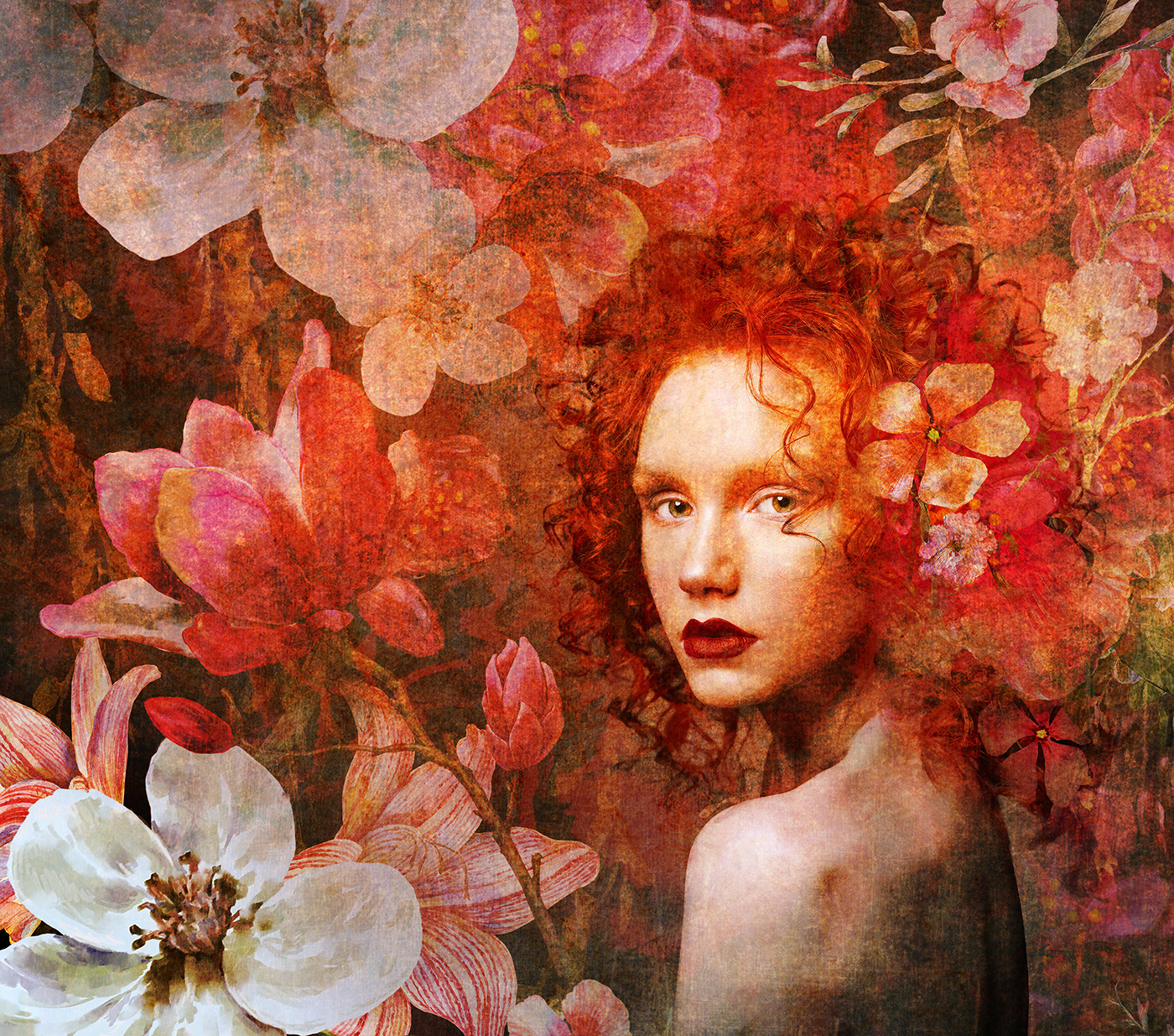 female portrait Flowers Digital Art 
