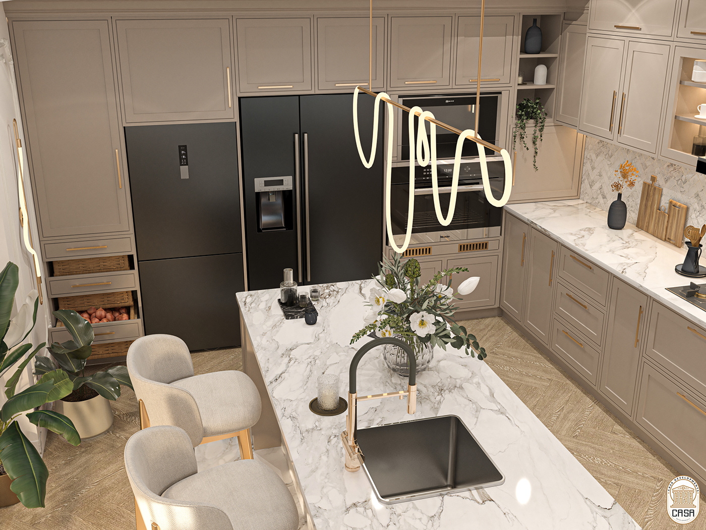 indoor kitchen interior design  Render elegant neoclassic luxury design visual identity designer