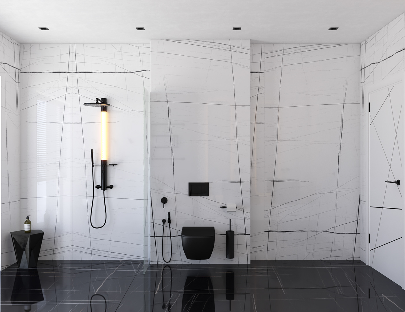 Master Bathroom luxury modern lighting ENERGIEKER lighting mood SAHARA NOIR BLACK SAHARA NOIR WHITE