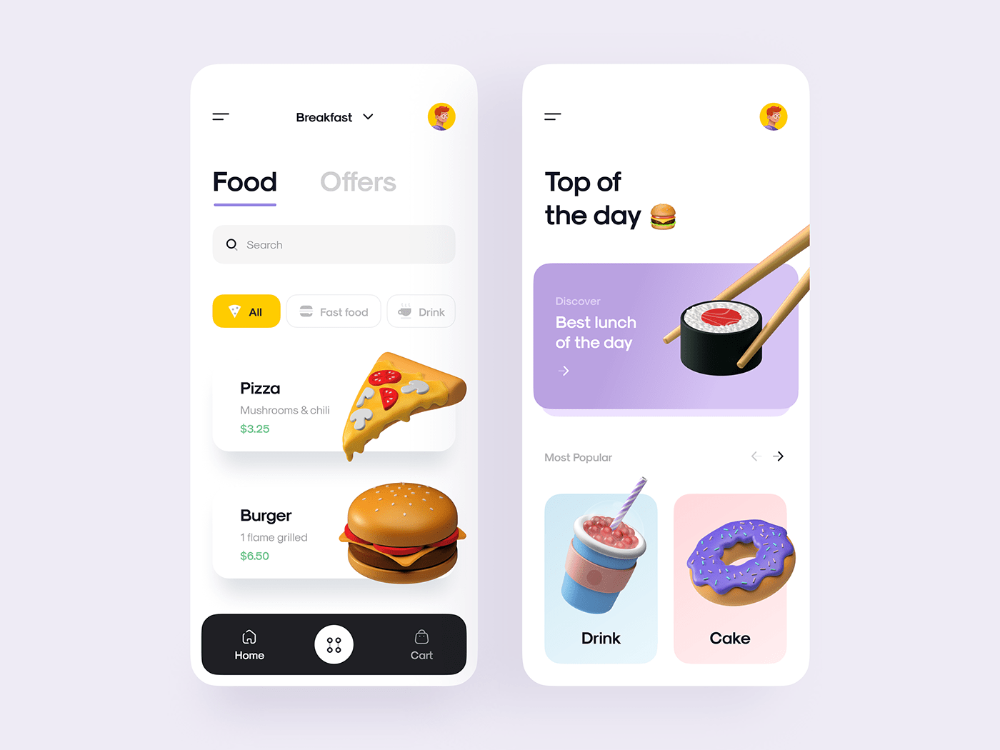 3D 3d design 3D illustration app burger delivery Food  mobile UI ux