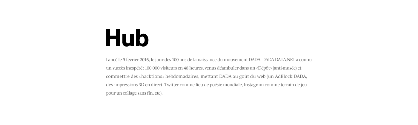 Dada dadadata Data art dadaism dadaïsme site Web interactive collage pub Experience tweet readymade 3Dprinter