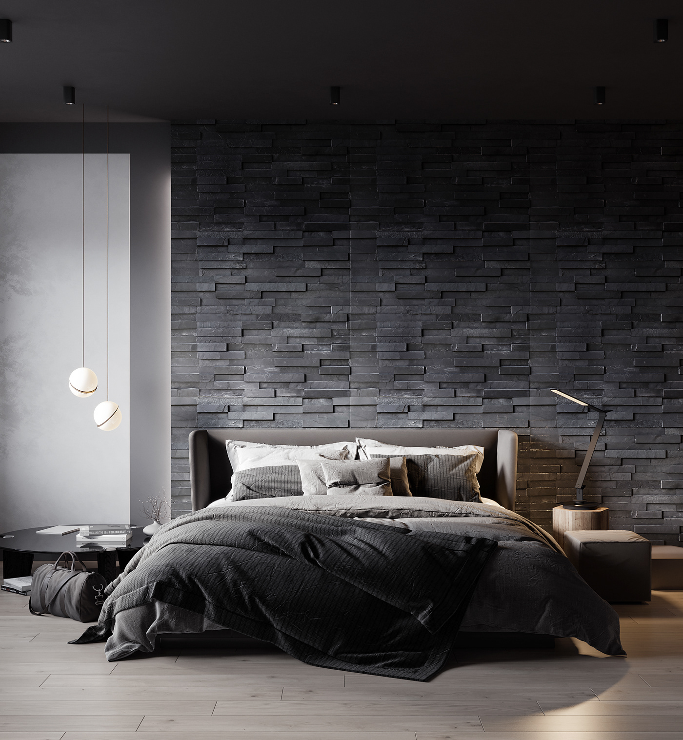 3dsmax bedroom black CGI CoronaRender  design Düsseldorf germany Interior visualization