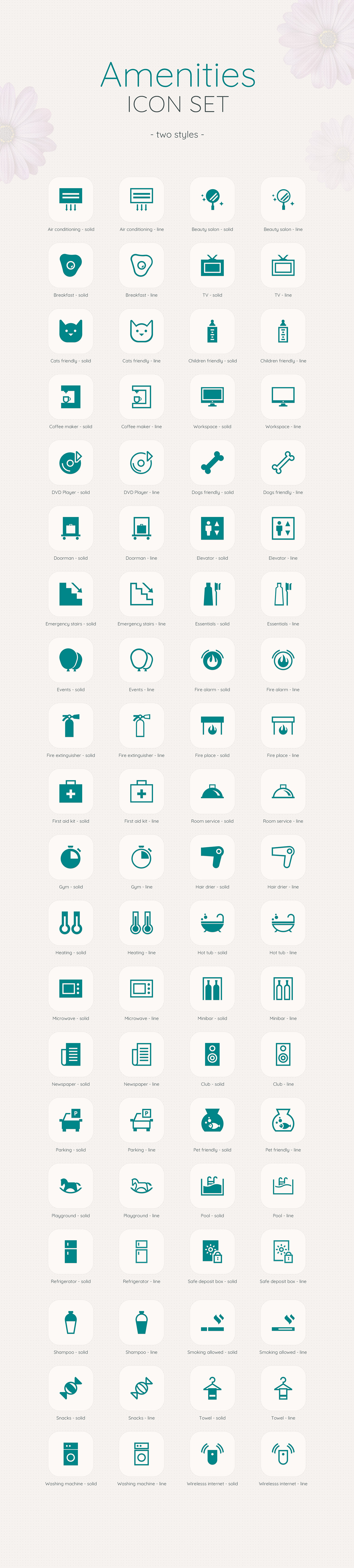 Icon amenities Facilities icons svg vectors visual design Web icon pack vector icons
