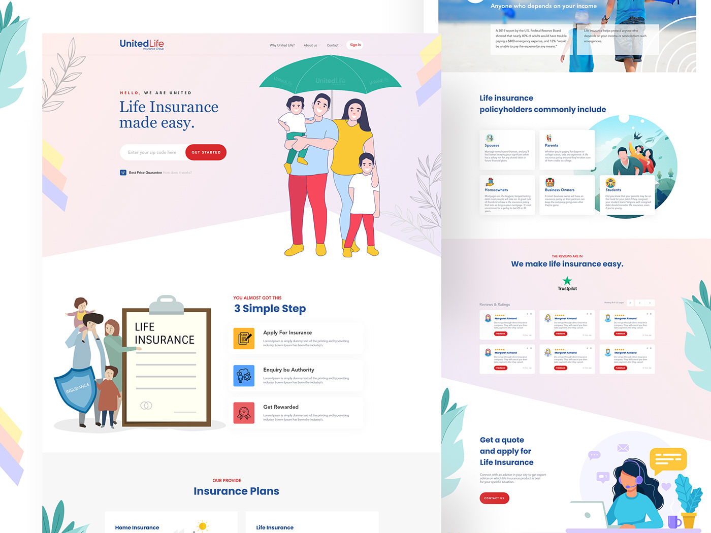 insurance app insurance landing page insurance website Insurance website design UI united life insurance ux Web Desig
