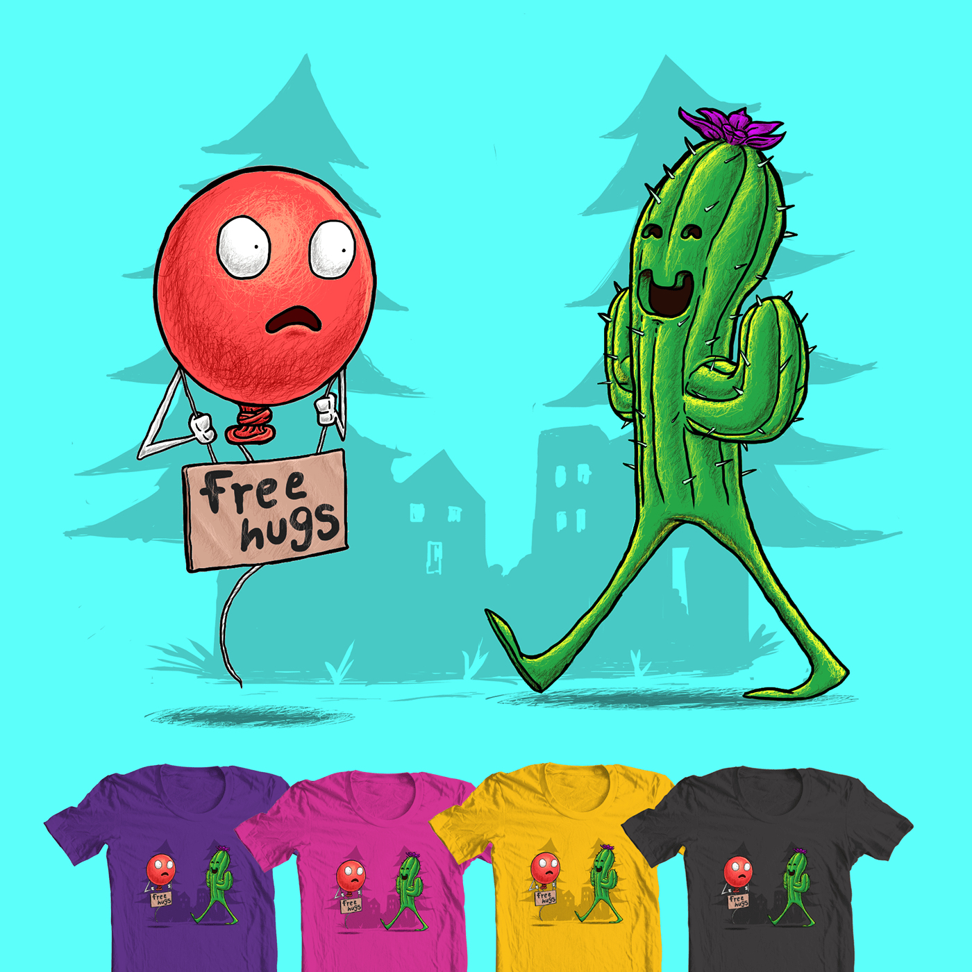 balloon cactus gree hug Love Merch print red shirt t-shirt