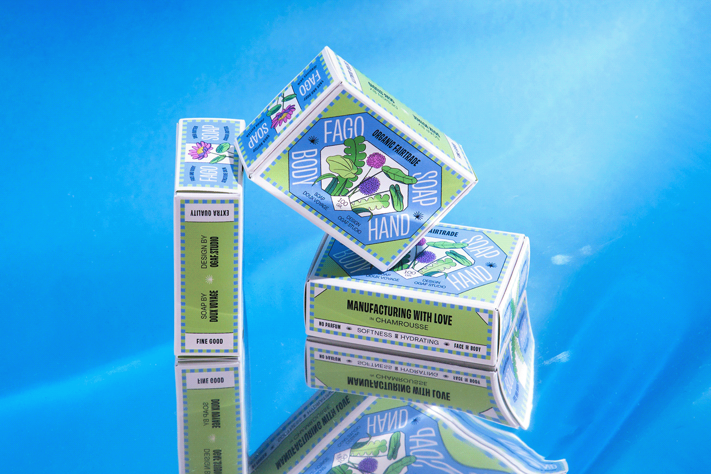 Packaging du savon FAGO designé par OGAF STUDIO. Savon par Doux Voyage.