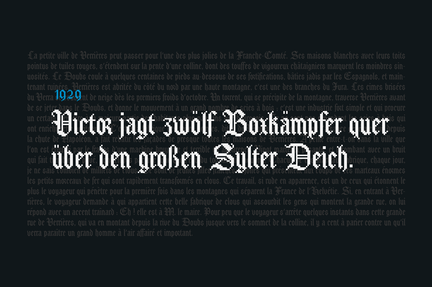 Blackletter gothic pixel typography   font Embroidery brodat textura