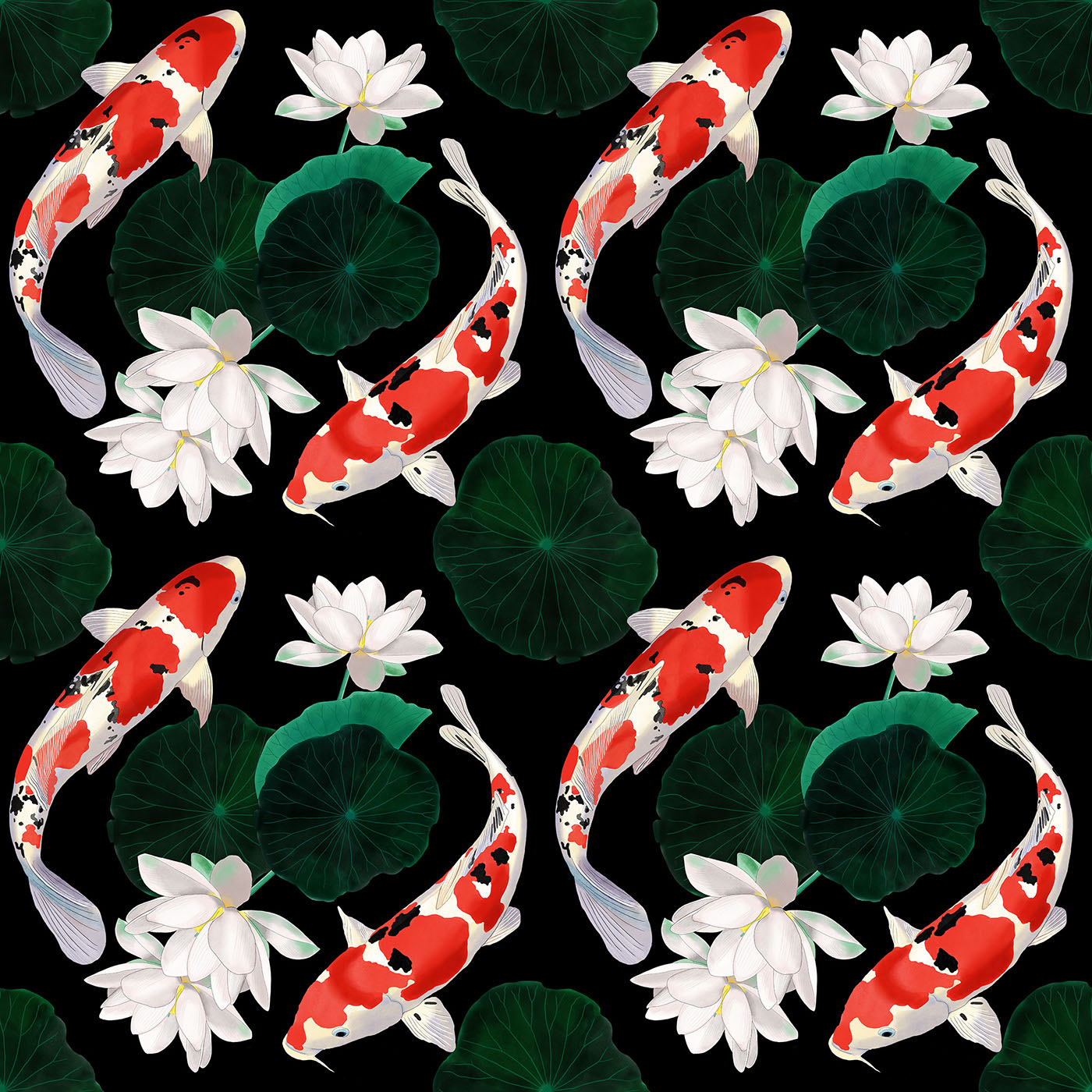 seamless pattern design watercolor pattern design watercolor lotus koi fish pattern