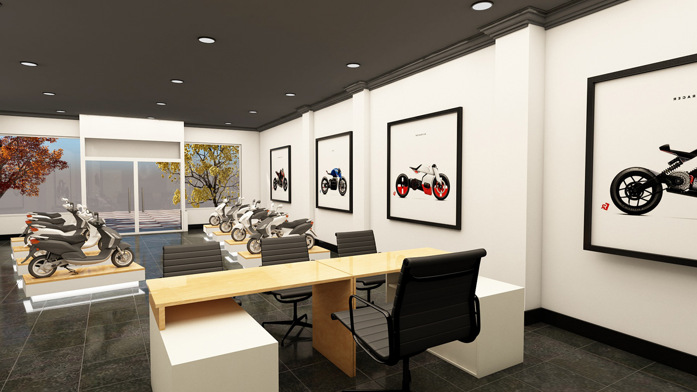 motorbike showroom architecture visualization interior design  modern exterior Retail Interior Bike