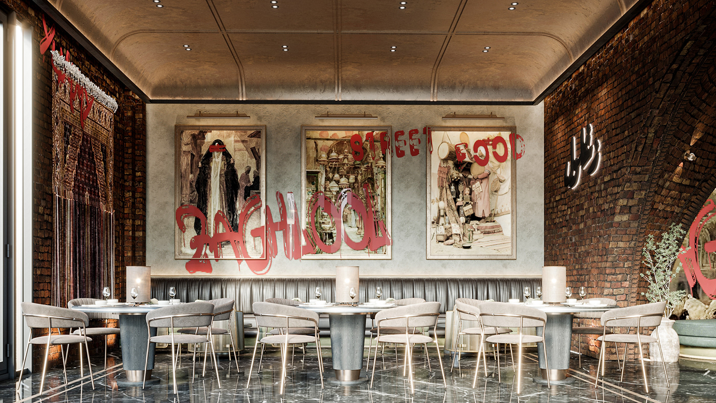 restaurant Food  interior design  visualization dome bricks oriental Graffiti luxury modern