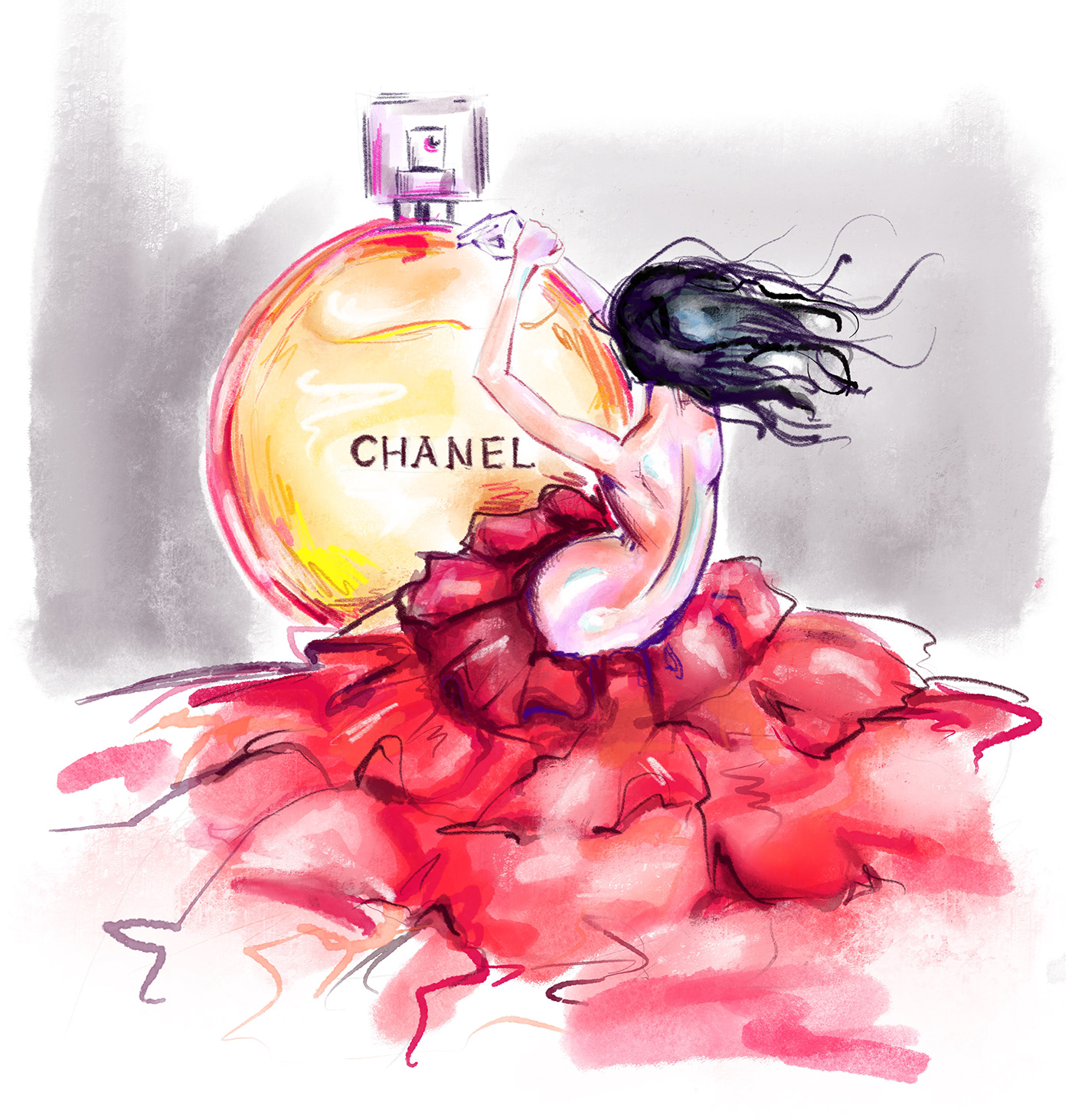 artwork beauty chanel Digital Art  Drawing  Fashion  painting   parfum red Style